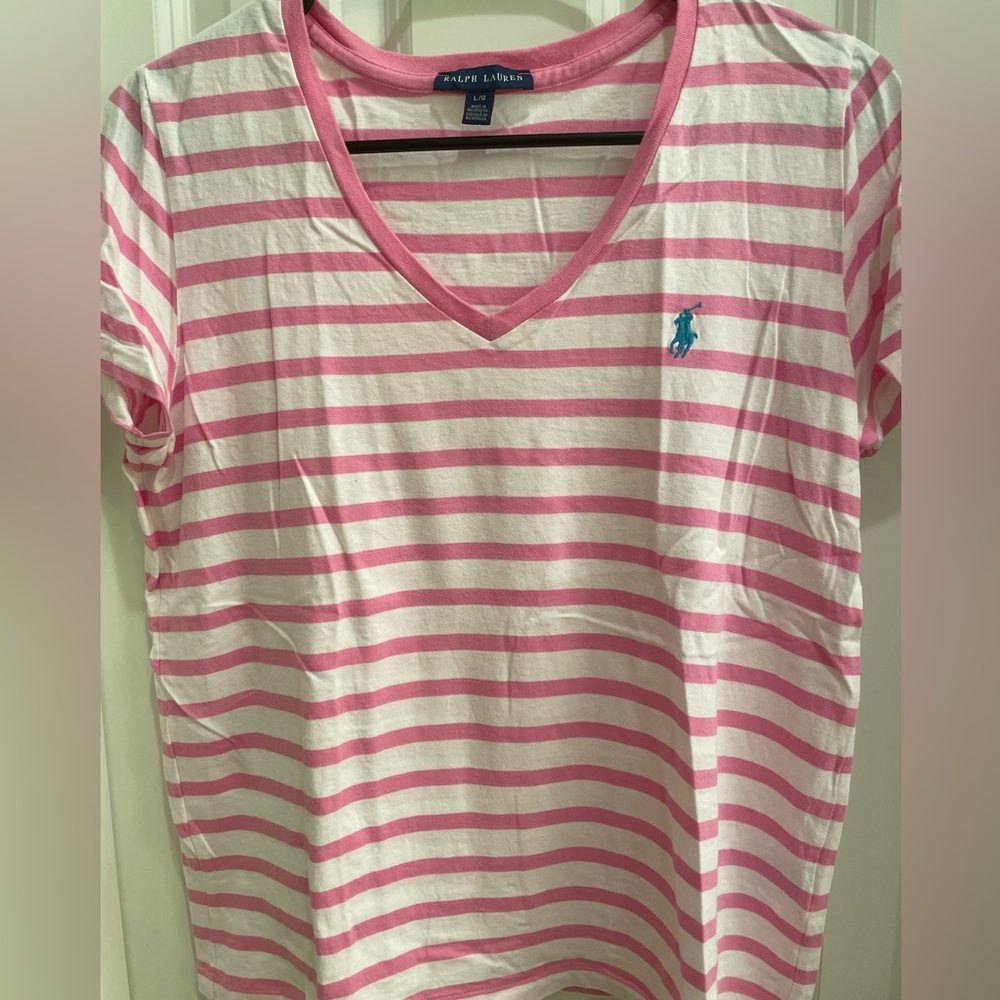 Ralph Lauren Pink and White Striped Short Sleeve Tee